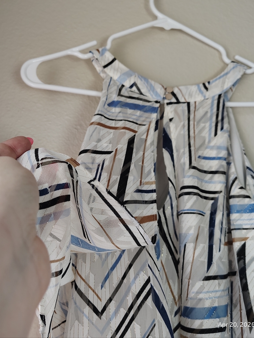 WHBM Womens 0 XS White Blue Sleeveless Layered Lined Abstract Blouse NWT Breezy - Picture 4 of 5